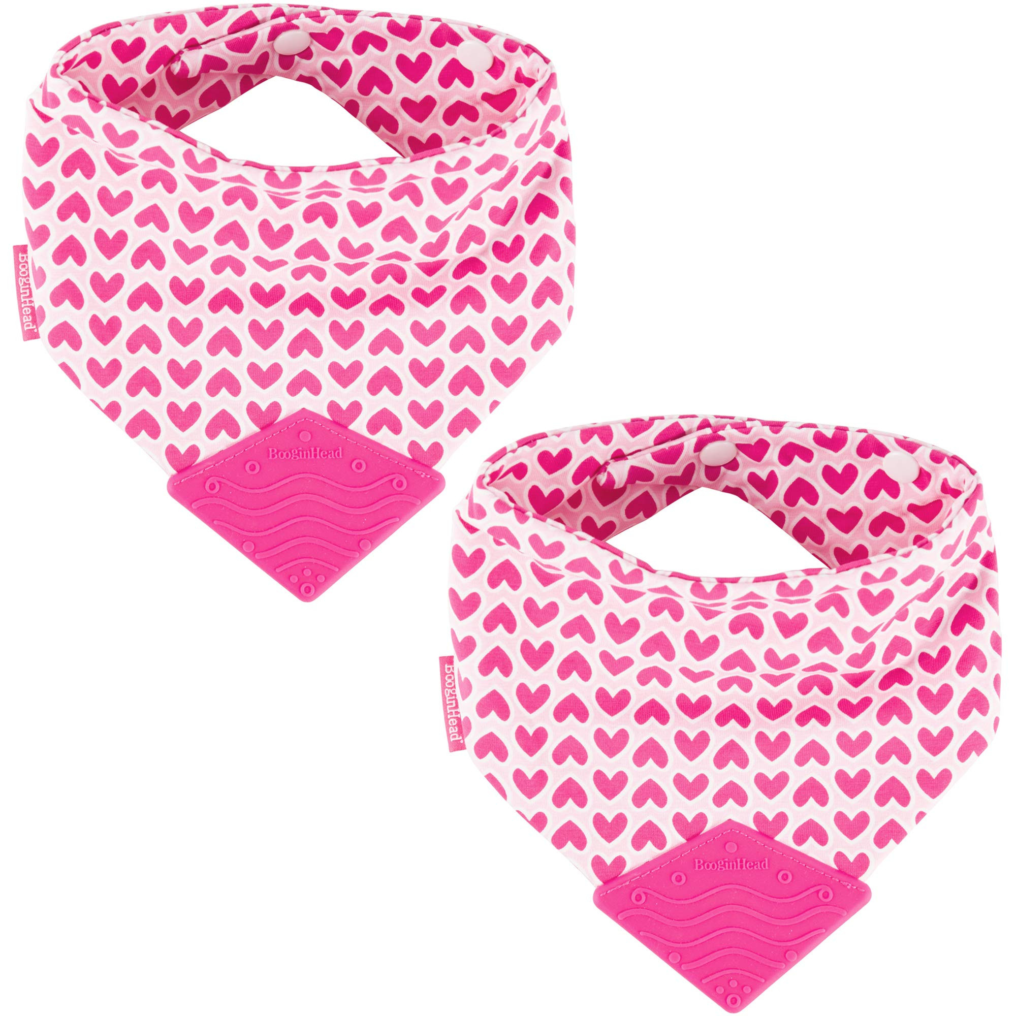 BooginHead Baby Newborn Cotton Bandana Teether Bib, Hearts Pink (Pack of 2) | Amazon (US)