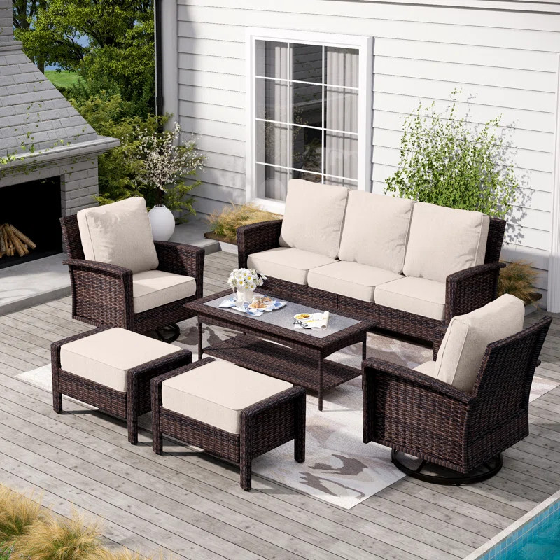 Nadilee Premium All-Weather Wicker - Person Patio Conversation Sets with Cushions | Wayfair North America