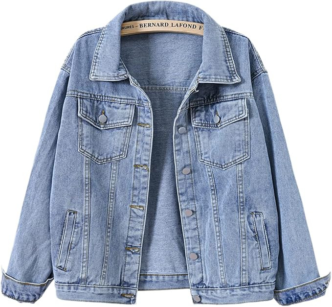 loveimgs Women's Classic Collared Button Down Distressed Oversize Boyfriend Unlined Denim Trucker... | Amazon (US)