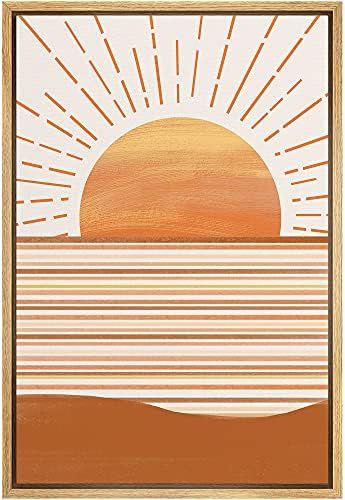 SIGNFORD Framed Canvas Print Wall Art Shining Sun Rises Over The Sea Abstract Wilderness Digital ... | Amazon (US)