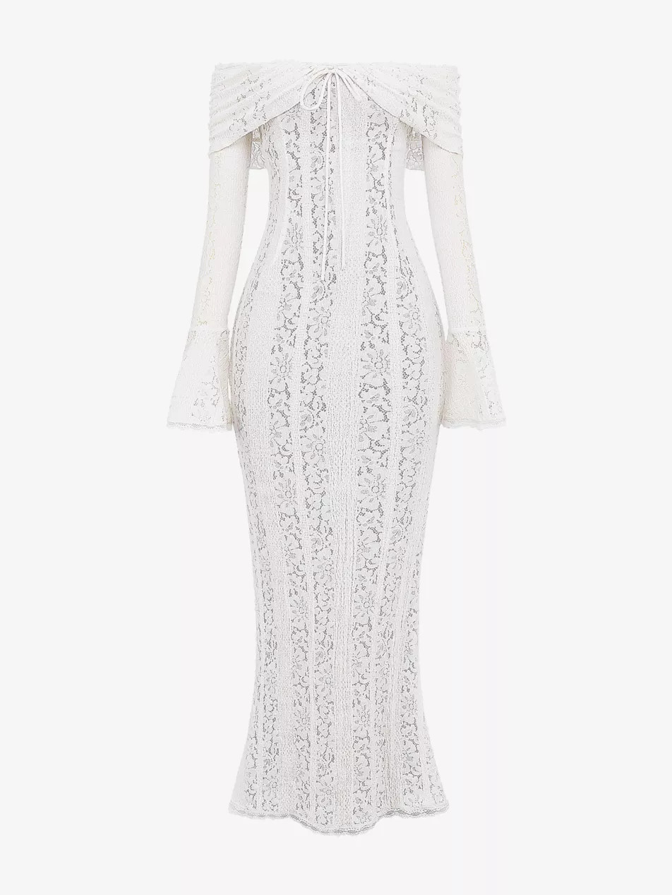 Belle Off-The-Shoulder Stretch-Lace Maxi Dress | Selfridges