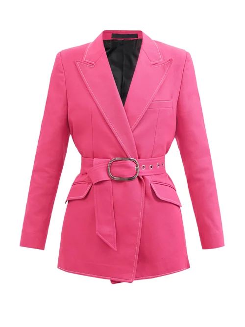 Thebe Magugu - Belted Contrast-stitch Cotton Wraparound Jacket - Womens - Pink | Matches (US)