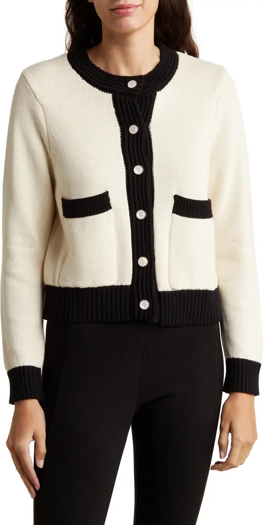 Contrast Trim Cotton Crop Cardigan | Nordstrom Rack