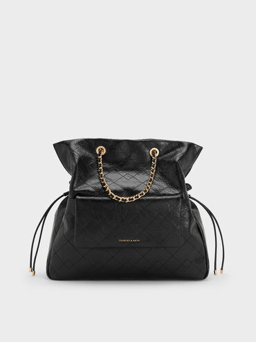 Duo Quilted Braided-Strap Drawstring Two-Way Backpack
    
         - Black | Charles & Keith UK