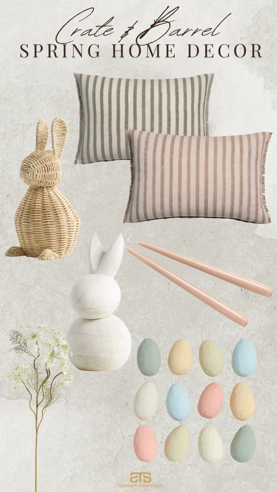 Crate & barrel has the cutest spring decor arriving! 

Bunny striped throw pillows lumbar pillow eggs candles faux stems spring style spring fashion 

#LTKSeasonal #LTKHome