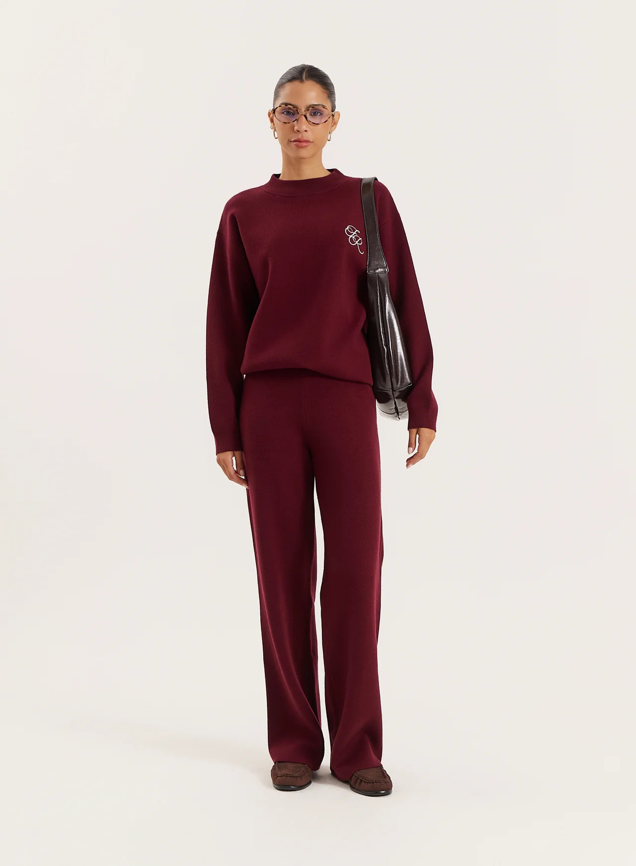 Women's Burgundy Knitted Straight Leg Trousers | Lauren | 4th & Reckless | 4th & Reckless