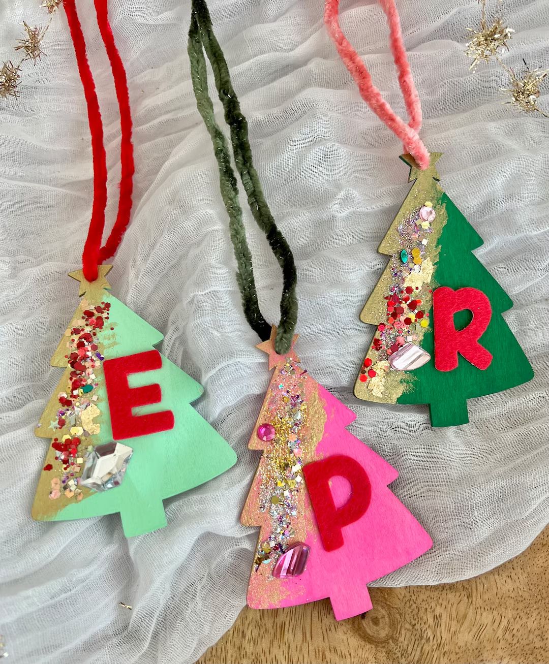Personalized Stocking Christmas Name Tags Girly Glitter - Etsy | Etsy (US)