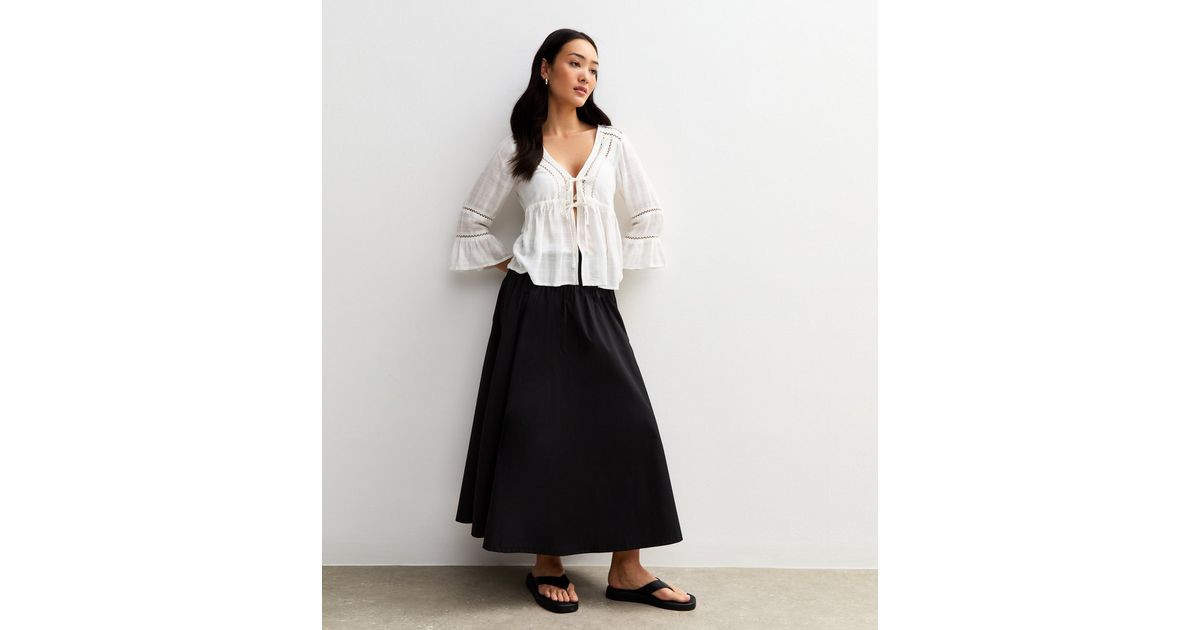 Black Shirred Waist Poplin Midi Skirt | New Look | New Look (UK)
