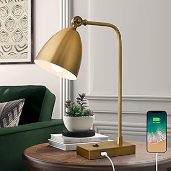 OYEARS USB Desk Lamp Mid Century Modern Reading Lamp Office Metal Gold 18“ Work lamp for Bedroo... | Amazon (US)