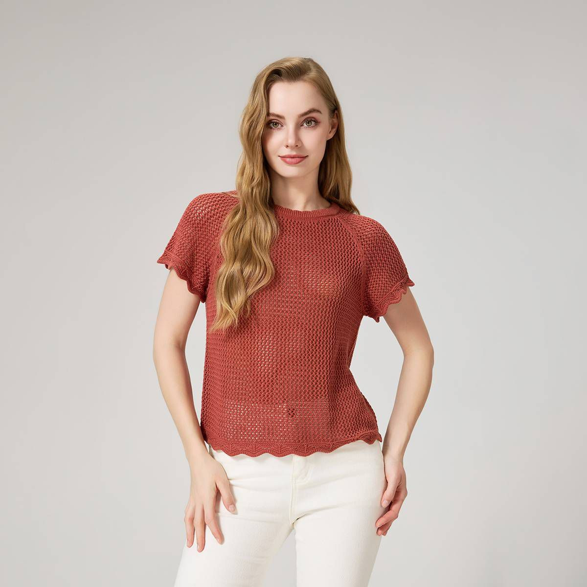Women's Short Sleeve Texture Stitch Crewneck Sweater - Universal Thread\u2122 Rust L | Target