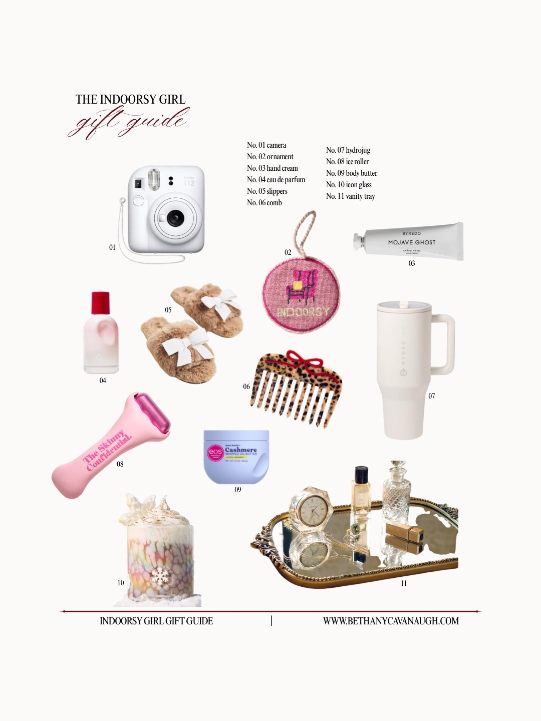 { indoorsy girl gift guide ❥

No. 01 instax instant camera
No. 02 indoorsy ornament
No. 03 byredo mojave ghost hand cream
No. 04 glossier you eau de parfum
No. 05 slippers
No. 06 solar eclipse comb
No. 07 hydrojug
No. 08 mint roller
No. 09 eos vanilla cashmere body butter
No. 10 anthropologie juice icon glass
No. 11 primrose vanity tray

Gifts for Her . Aesthetic Homebody . Soft Lifestyle Gift Guide . Dreamy Girlhood Gifts . Holiday Gift Guide } 

#LTKHome #LTKBeauty #LTKGiftGuide