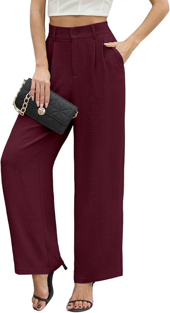 CZYINXIAN Women's Casual High Waisted Wide Leg Pants Flowy Business Work Casual Pants with Pocket... | Amazon (US)