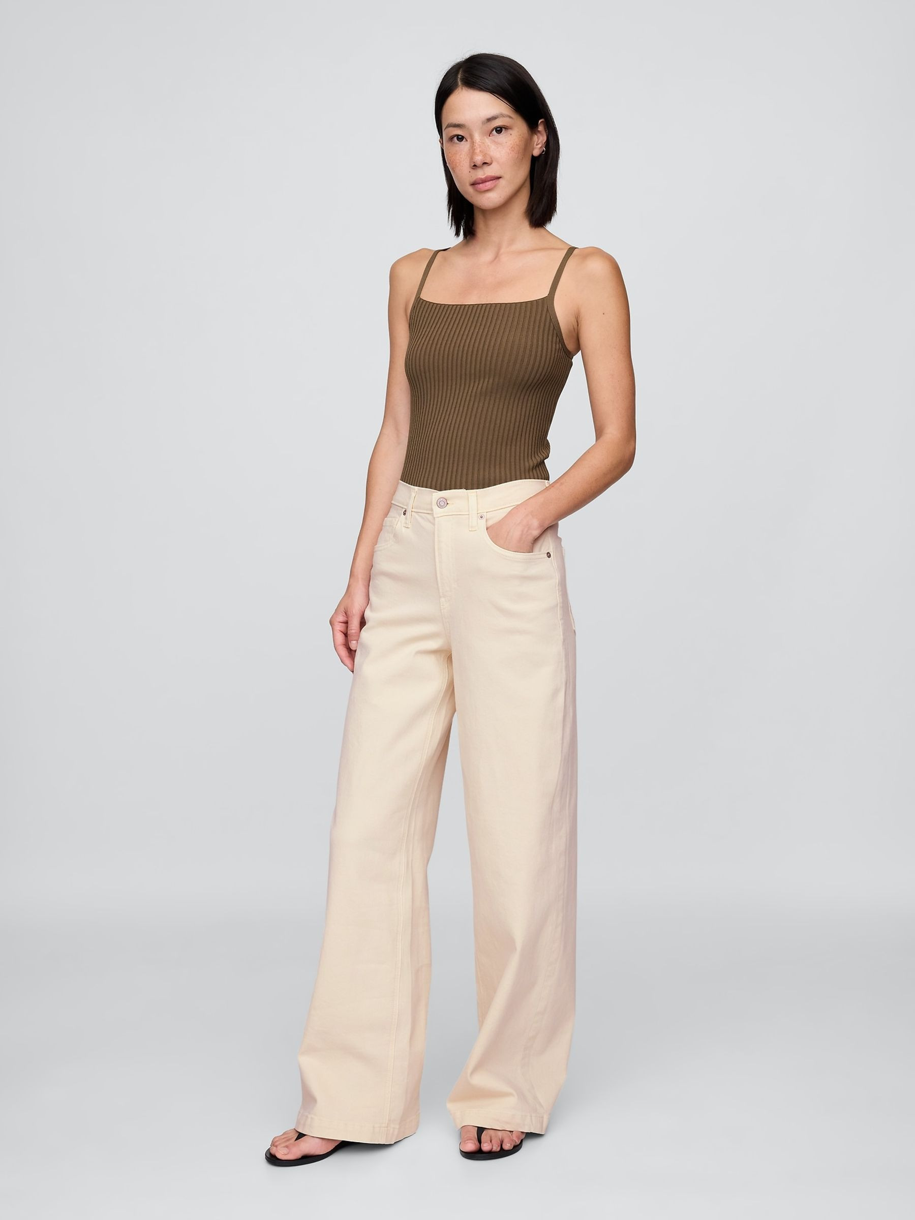 Cream High Waisted Stride Wide-Leg Jeans | Gap | GAP UK