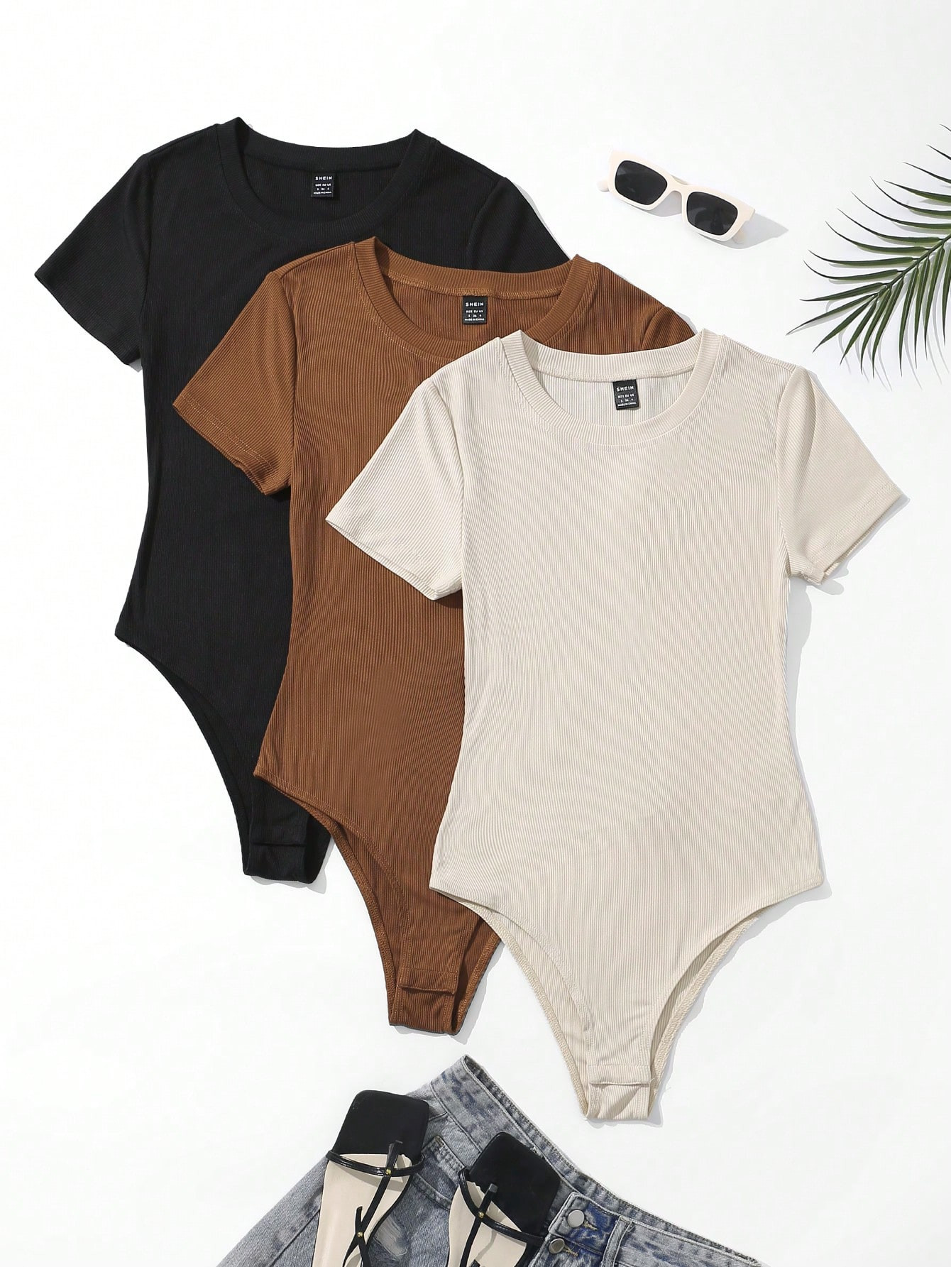3 Stücke Body Einfarbig Rippenstrick | SHEIN