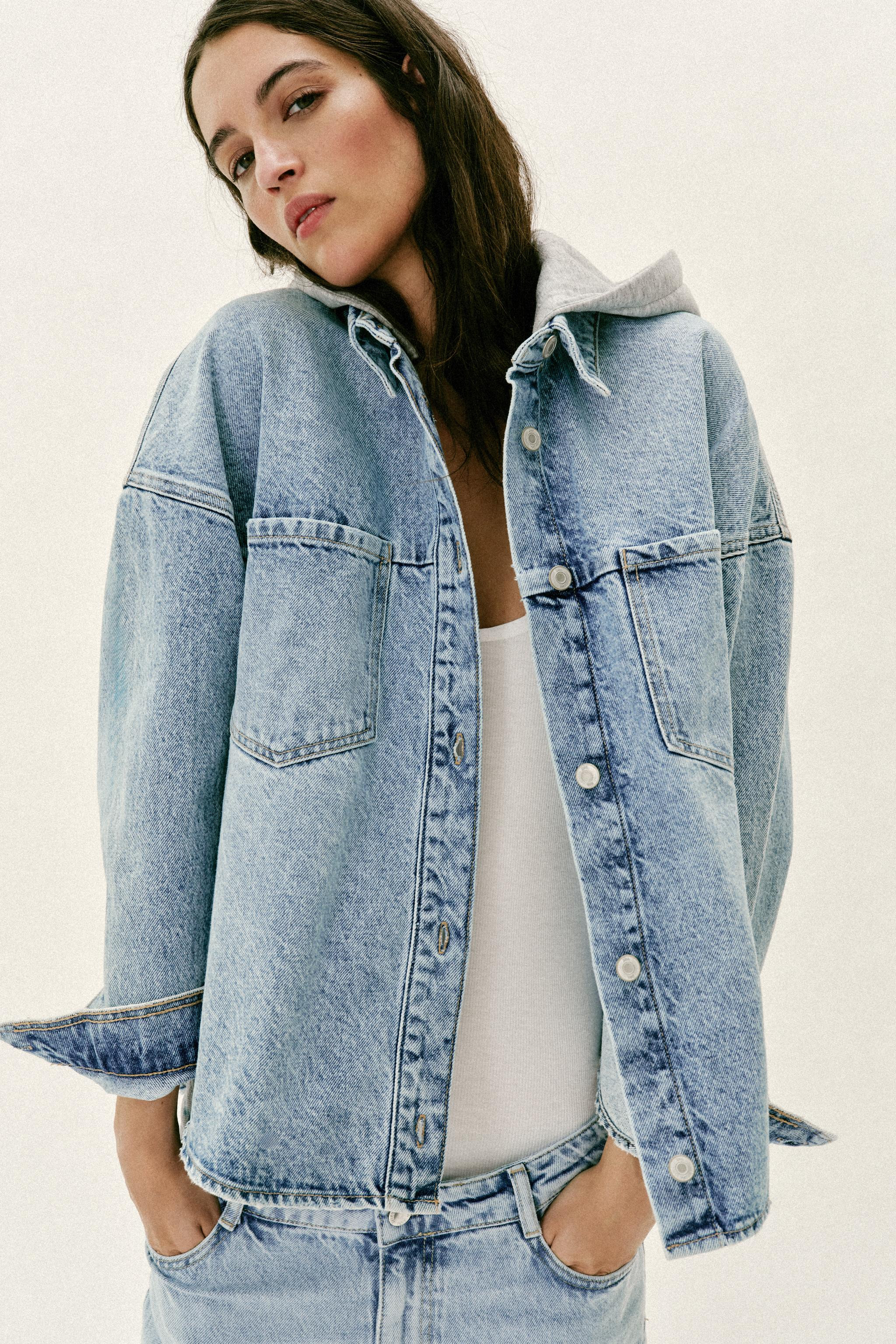 Z1975 OVERSIZED DENIM HOODIE JACKET | Zara US