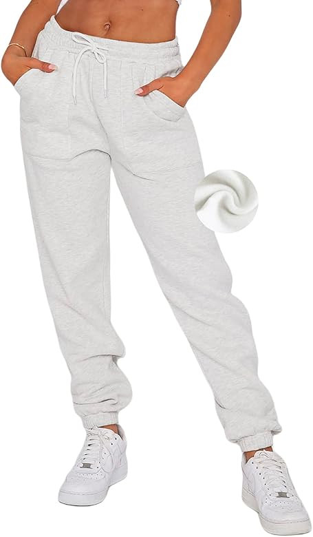 DISCIPBUSH Womens Cotton Fleece Lined Sweatpants Drawstring Jogger Pants | Amazon (US)