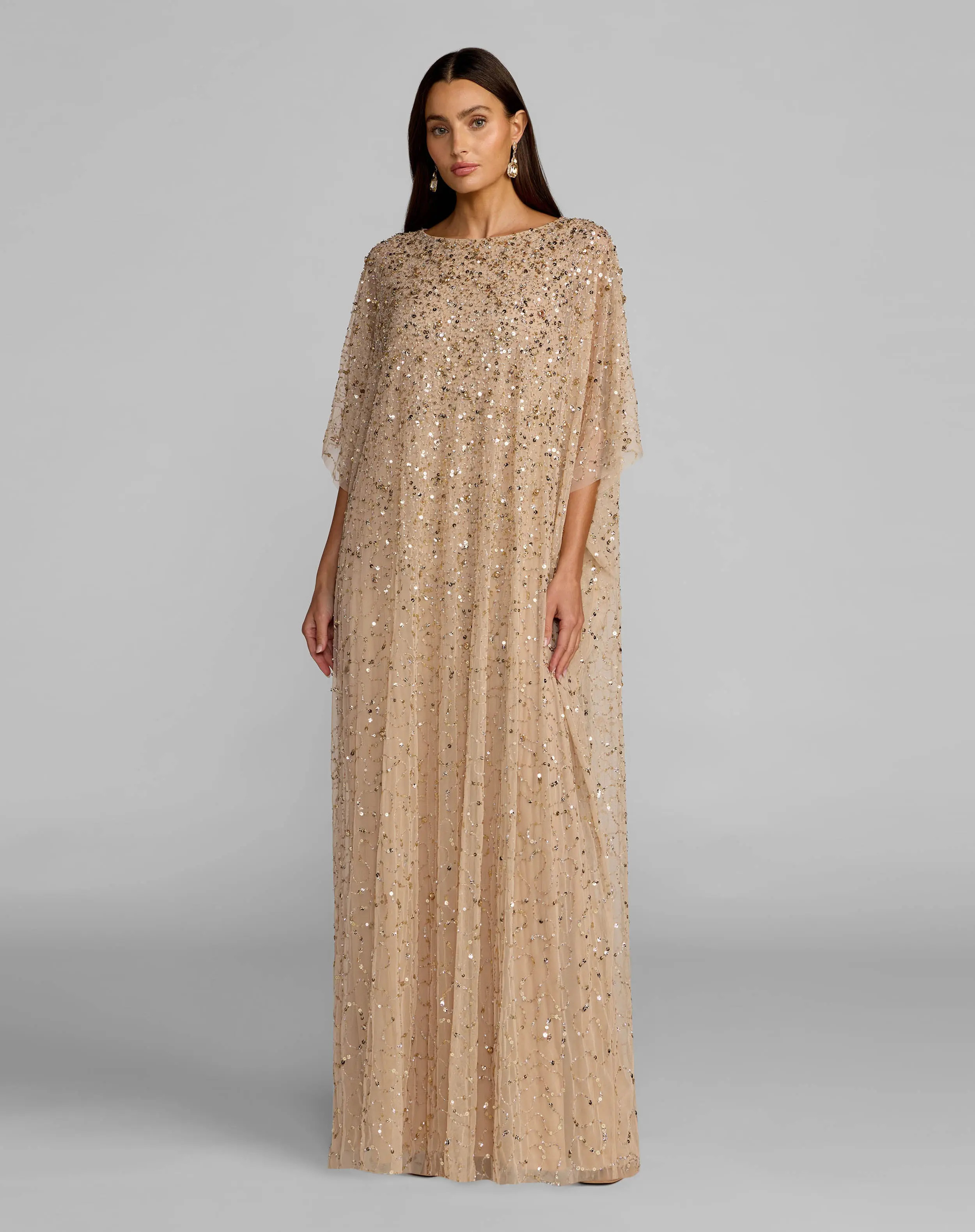 Gold Sequin Embellished Caftan Gown | Mac Duggal | Mac Duggal
