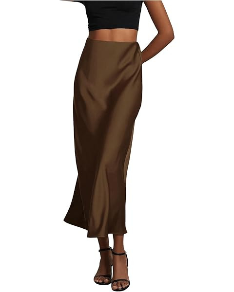 Vrtige Women's Elegant Satin Silky High Waist Zipper Flowy A Line Maxi Long Skirt | Amazon (US)