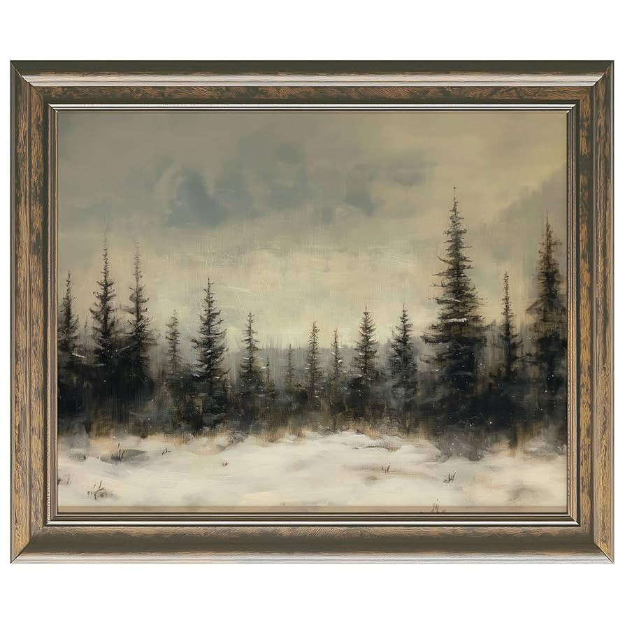 Winter Pine Forest Christmas Painting Print Art Rustic Landscape Poster Farmhouse Christmas Decor... | Amazon (US)