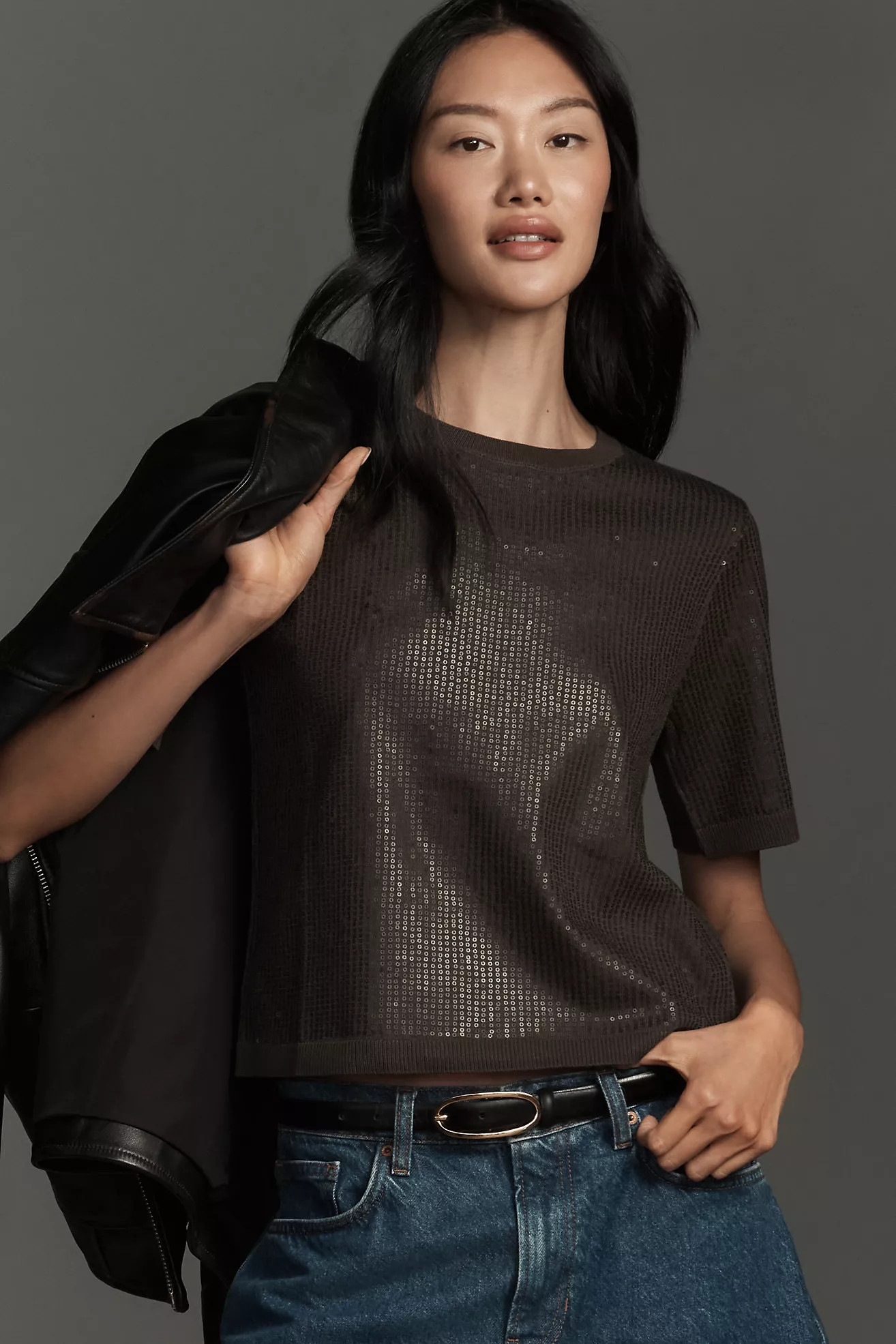 Sanctuary Short-Sleeve Sparkle Sequin Sweater | Anthropologie (US)