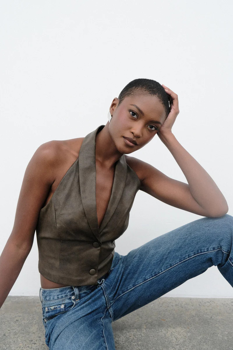 Myka Vintage Faux Leather Vest - Vintage Chocolate | MESHKI US