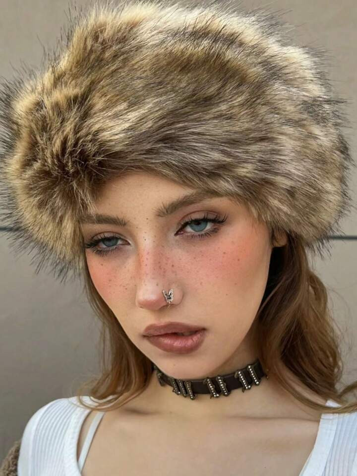 1pc Fashionable Brown Plush Winter Hat | SHEIN