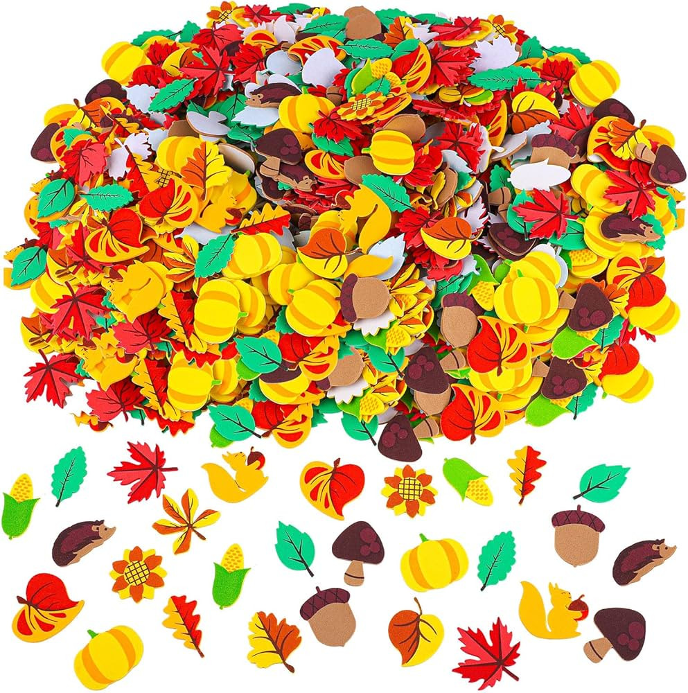 Aneco 500 Pieces Leaf Foam Stickers Self-Adhesive Fall Maple Squirrels Acorns Stickers for Fall T... | Amazon (US)