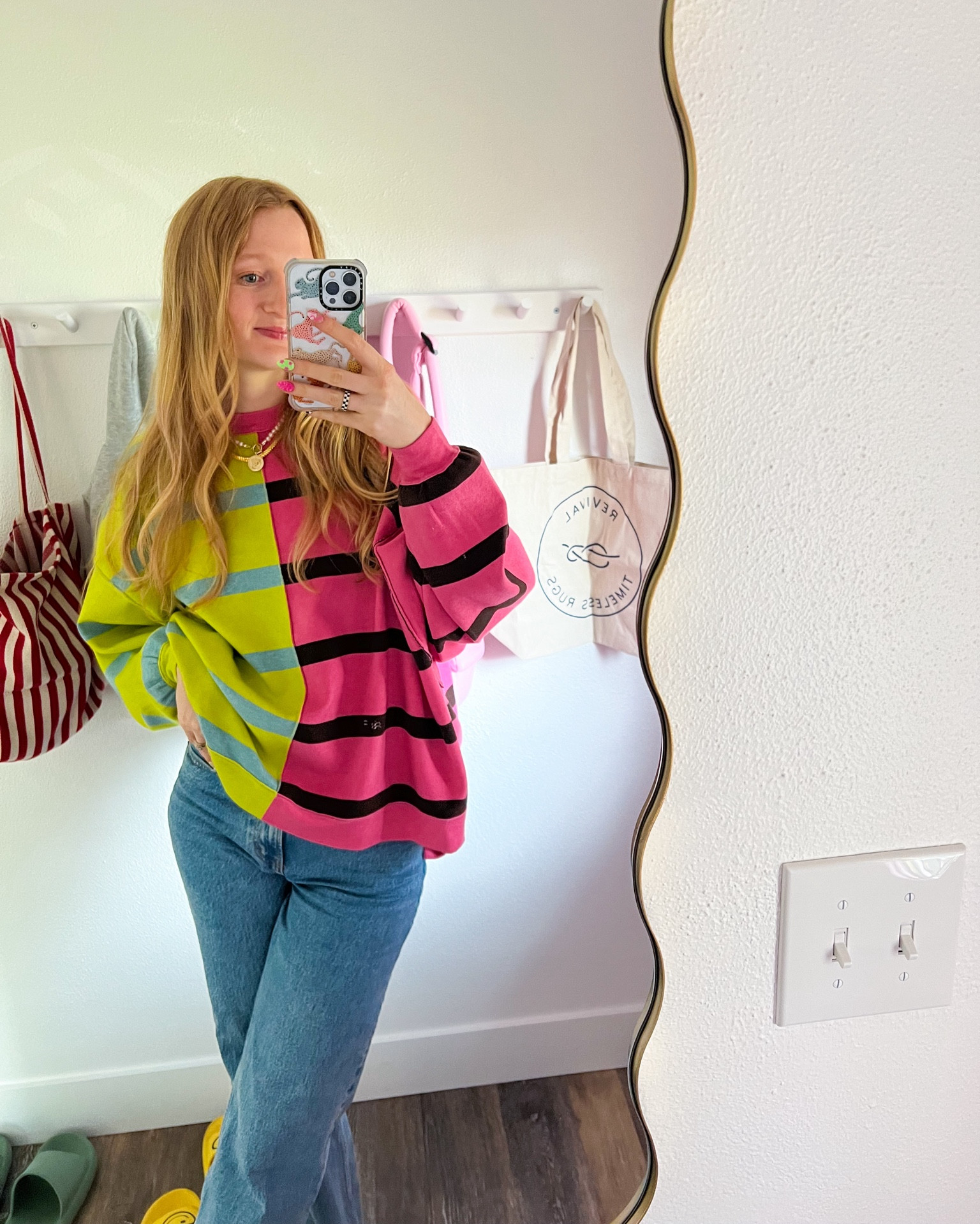 Colorful fall fashion. Oversized free people sweater wearing an xs 