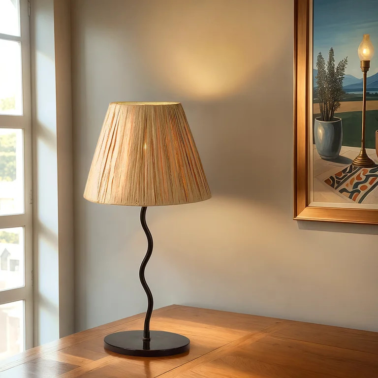 17'' Playful Metal Table Lamp With Unique Raffia Lamp Shade, 3000K Soft Warm, 4W Glass LED Bulb, ... | Walmart (US)