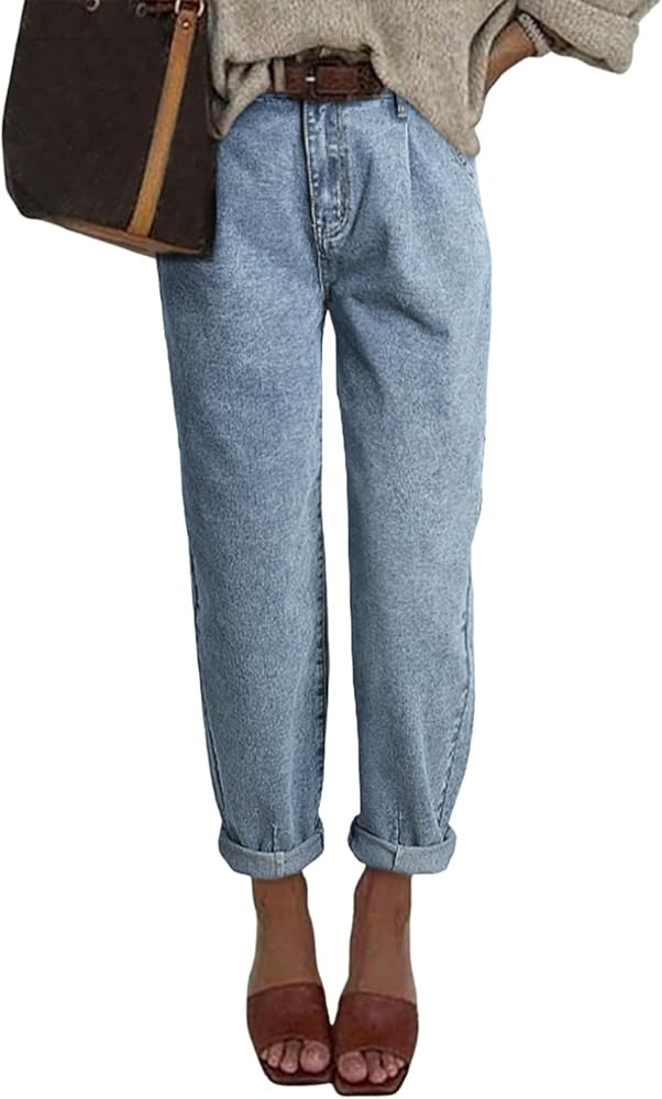 Astylish Womens High Waisted Baggy Jeans Boyfriend Cropped Loose Denim Pants | Amazon (US)