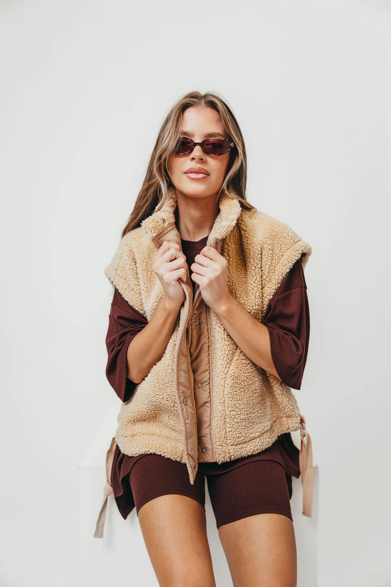 Graham Cozy Sherpa Vest Jacket in Beige | Worth Collective