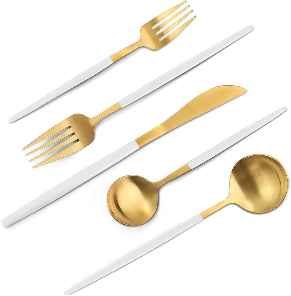 VANVRO Matte White Gold Silverware Set, 20-Piece Stainless Steel Flatware Set, Satin Finish table... | Amazon (US)