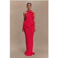 Caprice Halter Knit Maxi Dress - Red I MESHKI I Size L | MESHKI US