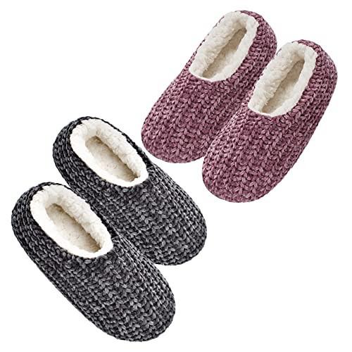 cosyone1997 2-Pair Womens Slippers with Non-Slip Grippers, Winter Warm Fuzzy House Shoes Indoor Soft Sole, Cozy Gifts for Christmas Unique | Amazon (US)