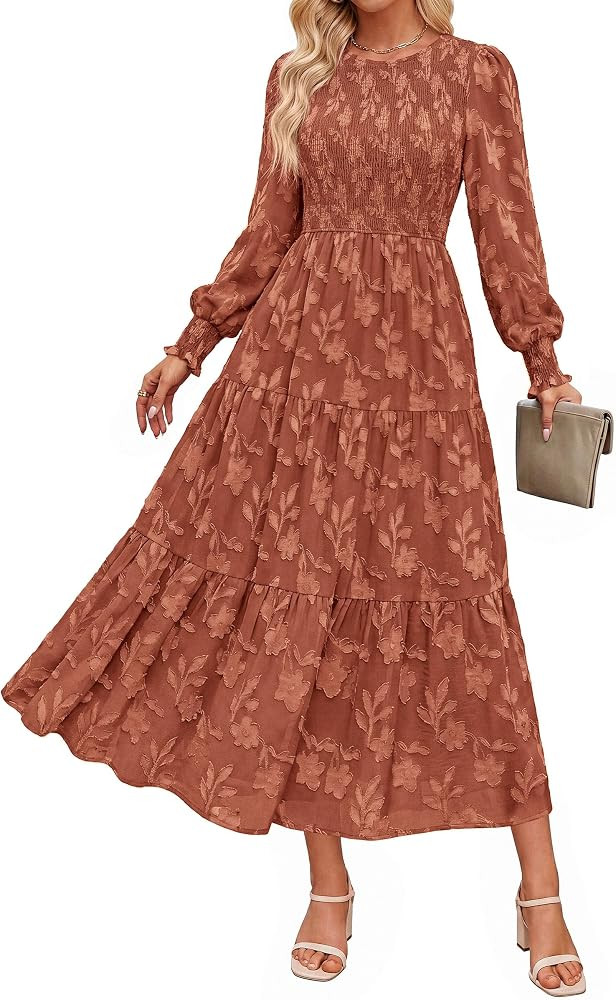 PRETTYGARDEN Fall Floral Long Sleeve Wedding Guest Dress for Women Pockets | Amazon (US)