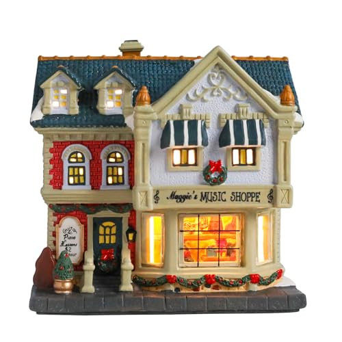 Yinns Ceramic Christmas Houses, Xmas Village House, Music Shoppe Christmas Village Houses Ornamnet Home Decorations | Amazon (US)