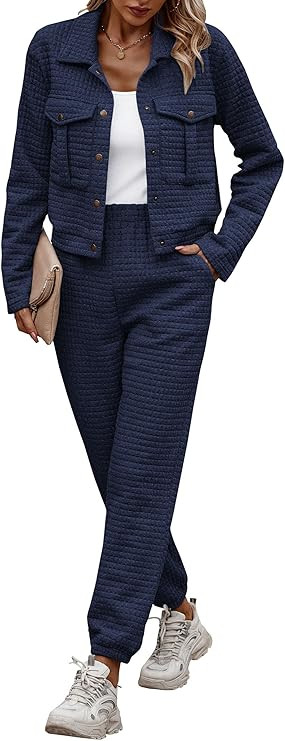 PRETTYGARDEN Womens 2024 Winter 2 Piece Outfit Tracksuit Long Sleeve Button Down Shacket Jacket P... | Amazon (US)