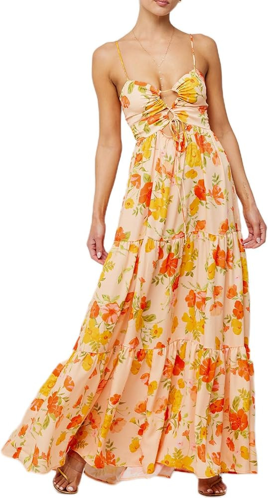 Womens 2024 Summer Y2k Dress Boho Floral Bodycon Flowy Maxi Dress Cute Backless Spaghetti Strap B... | Amazon (US)