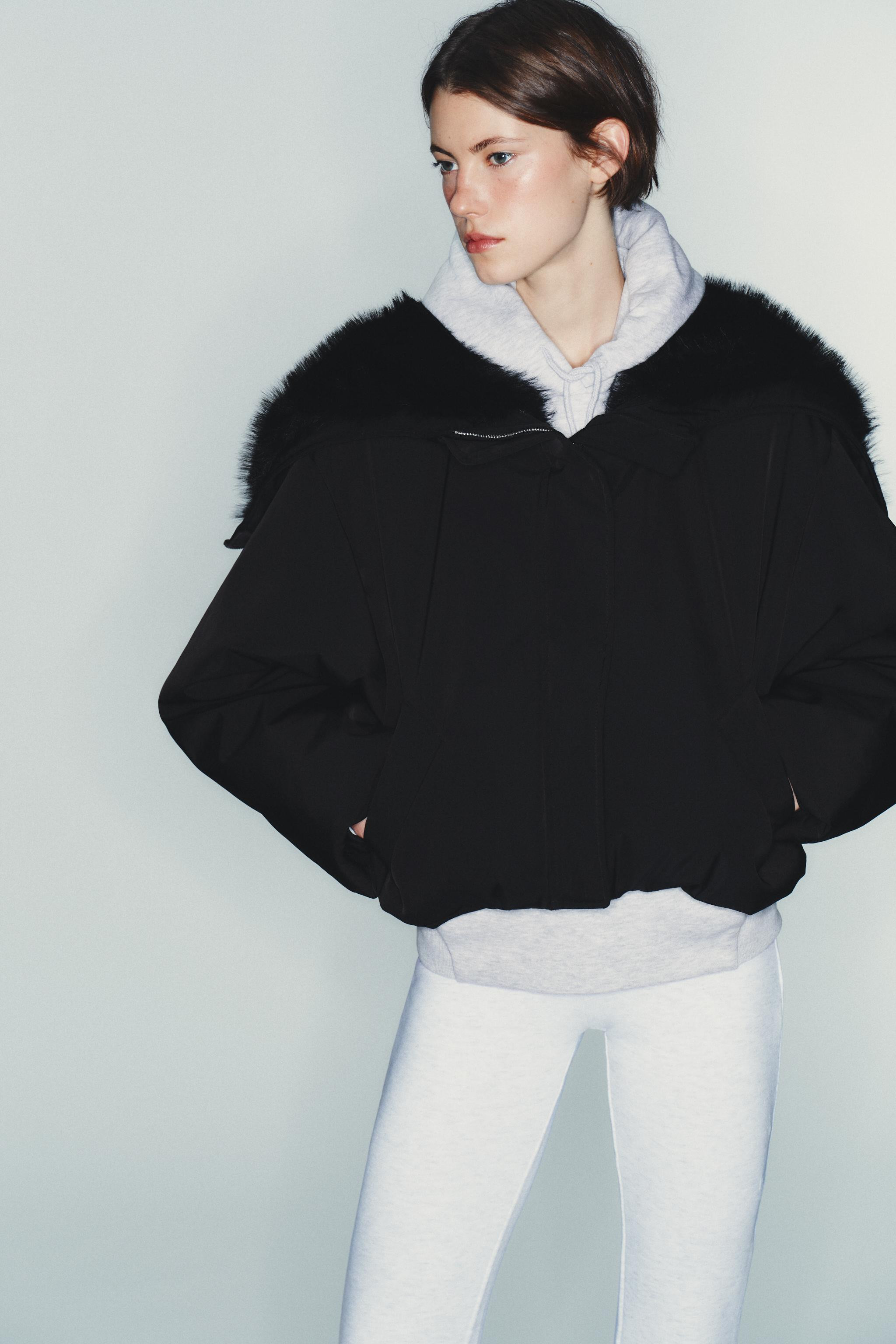 WATER REPELLENT WINDPROOF FAUX FUR HOODIE PUFFER JACKET | Zara US