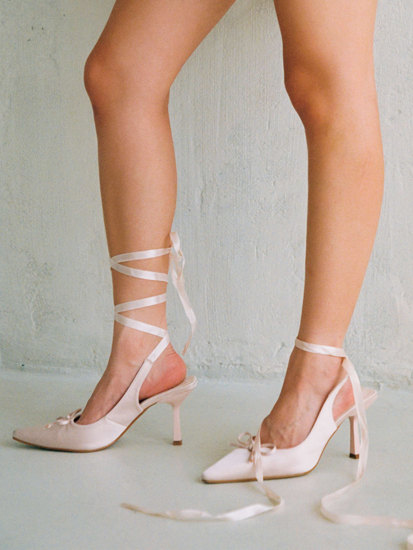 Satin Bowknot Decor Slingback Tie Leg Heels | Cider