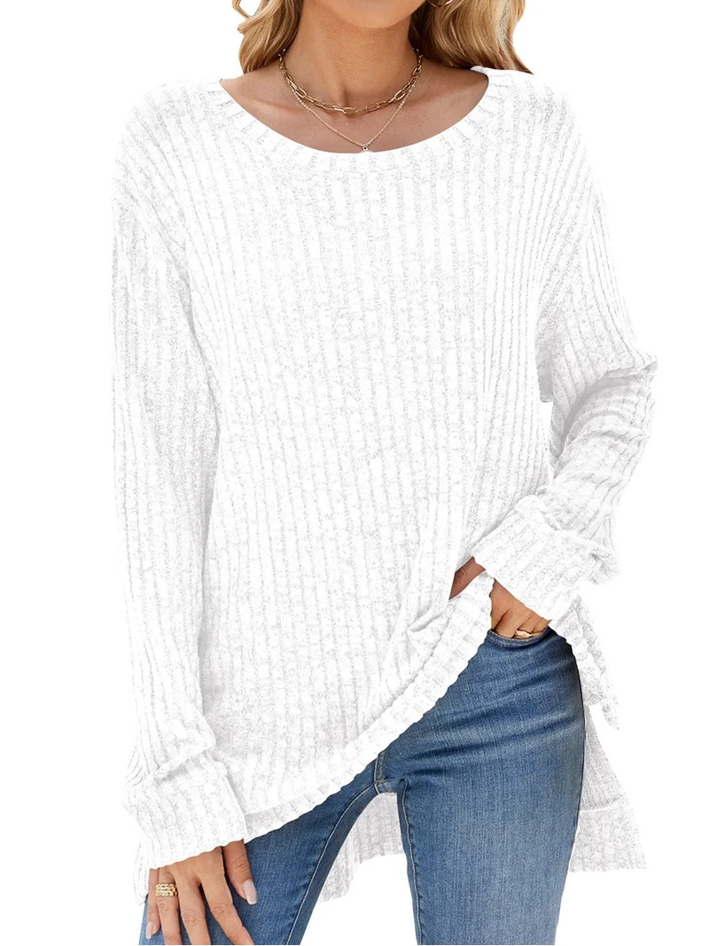 SHIBEVER Womens Sweaters Tops White Fall Fashion Long Sleeve Tunic Lightweight Sweaters for Women... | Walmart (US)