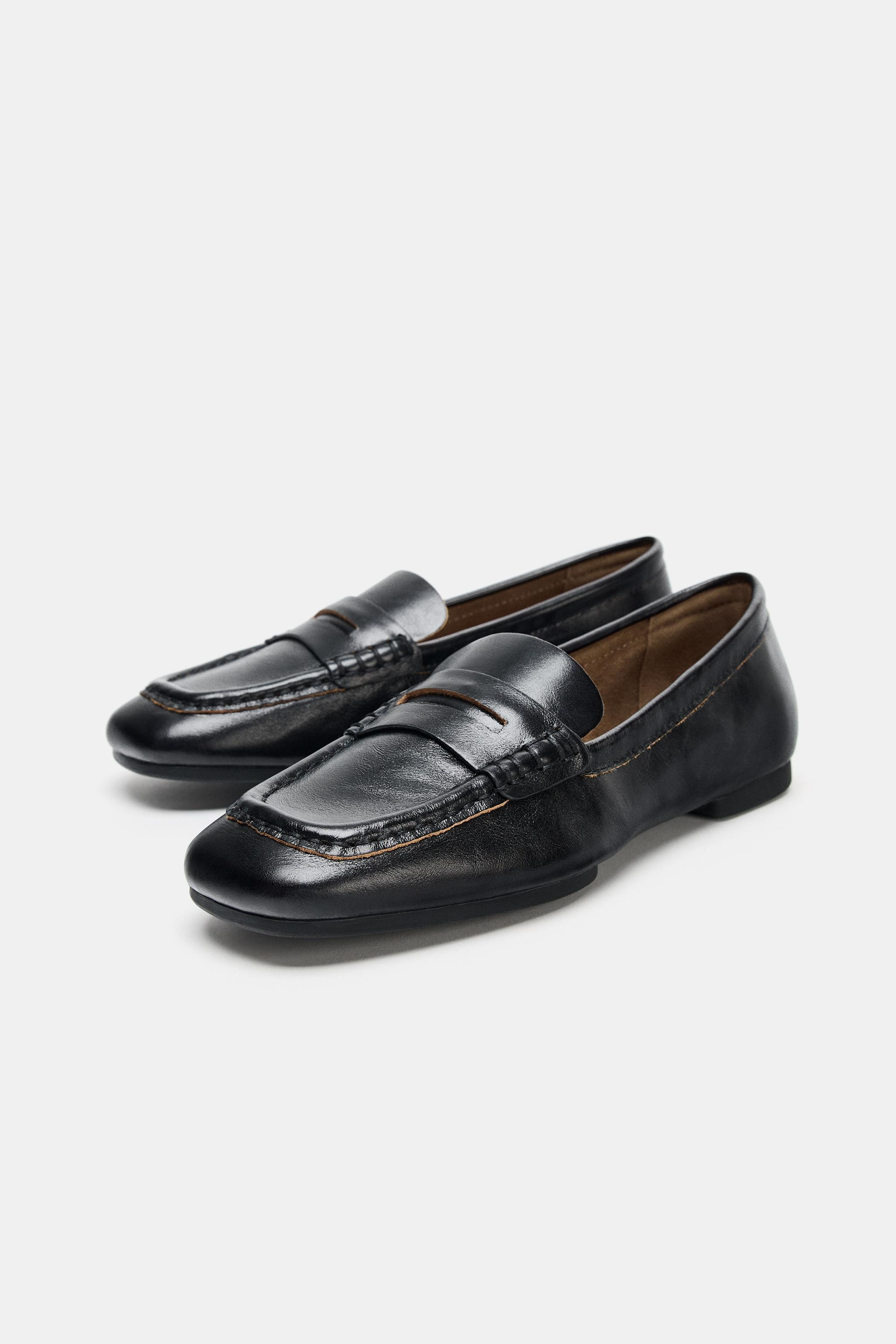 LEATHER LOAFERS WITH SQUARE TOE | Zara UK