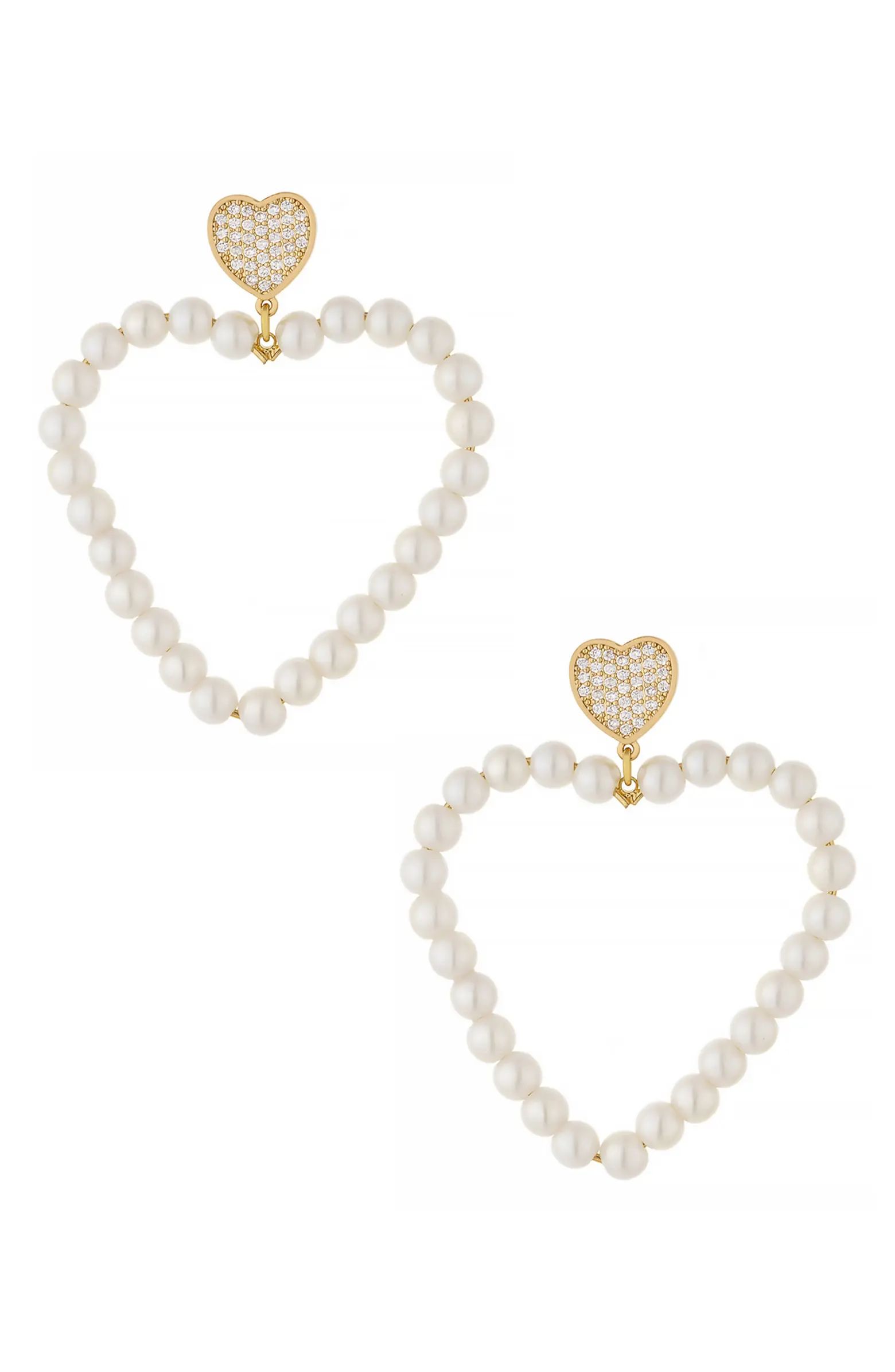Ettika Big Heart Imitation Pearl Drop Earrings | Nordstrom | Nordstrom
