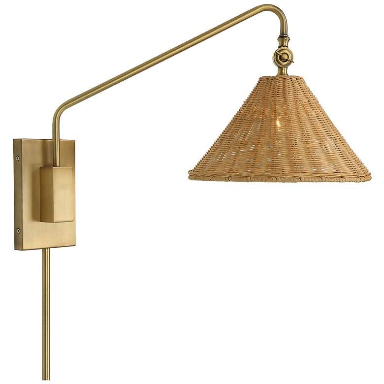 Uttermost Phuvinh Natural Rattan with Brass Accents 1 Lt Sconce - #593P8 | Lamps Plus | Lamps Plus