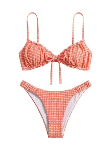 Luckydora Women's Gingham Bikini Two Piece Ruffle Front Tie Bow Waist High Cut Swimsuit Sexy Summer 2026 Beach Vacation Bathing Suit Baby Pink Small | Amazon (US)
