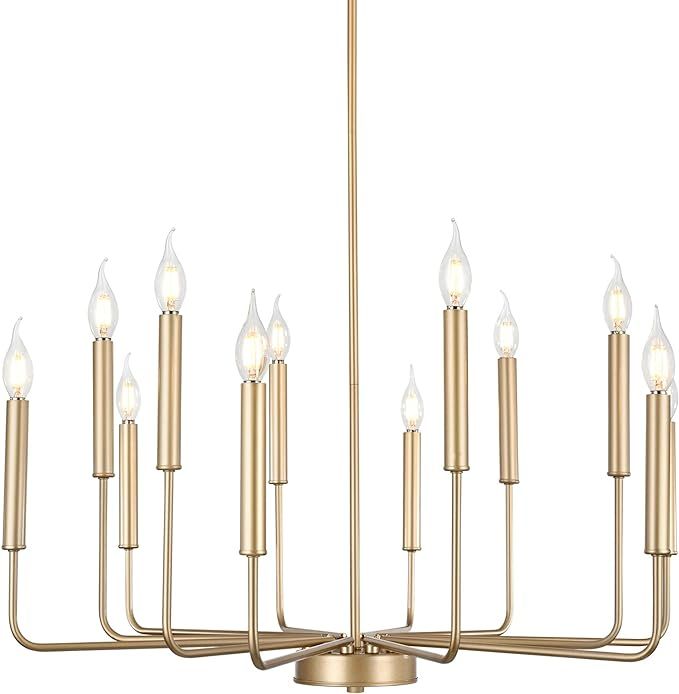 WOKNOS Modern Gold Farmhouse Chandeliers, 12-Light Industrial Metal Chandelier Lighting, Classic ... | Amazon (US)