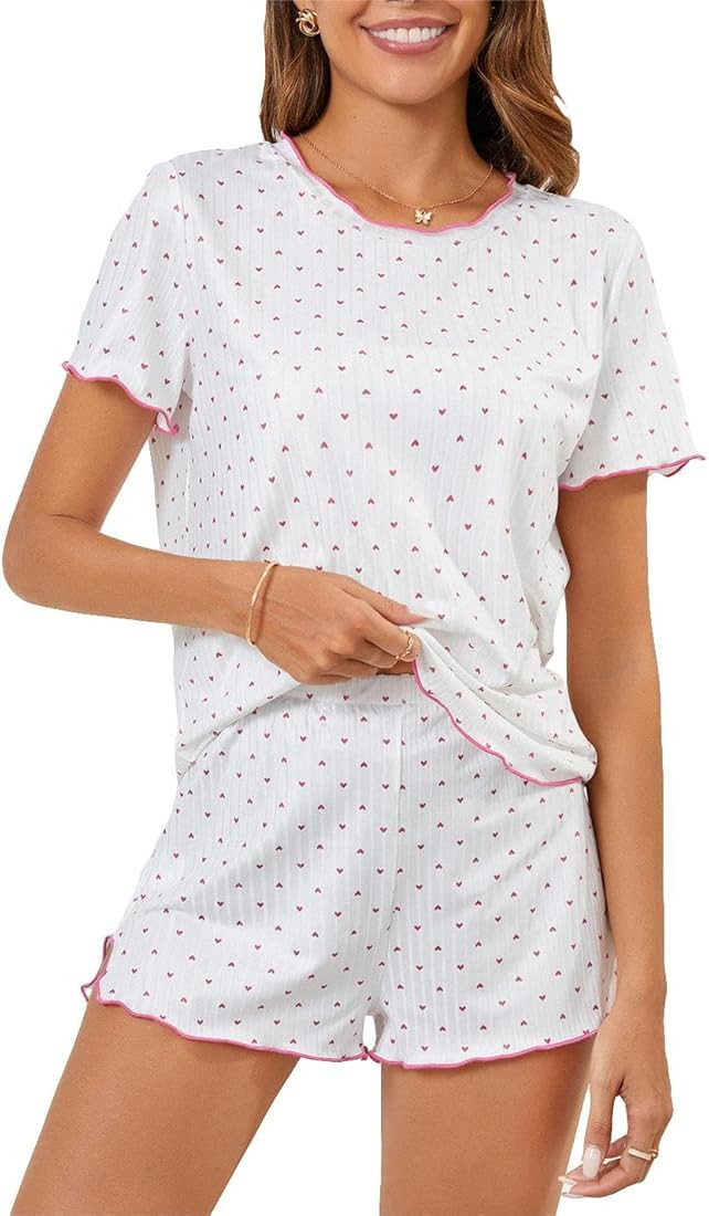 SOLY HUX Pajama Set for Women Cute Print Short Sleeve Tee and Shorts Lounge Sleepwear | Amazon (US)