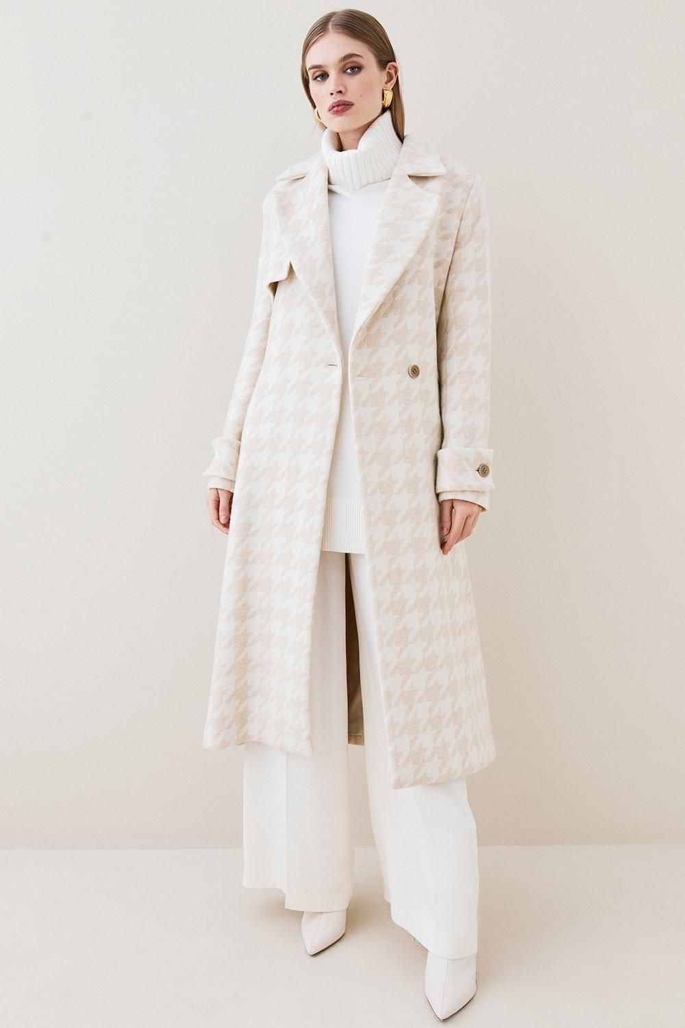 Italian Wool Cashmere Oversized Dogtooth Coat | Karen Millen UK + IE + DE + NL