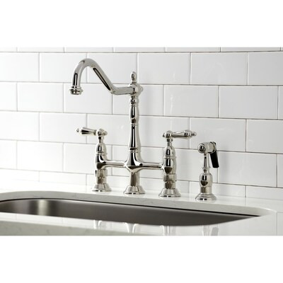 Kingston Brass  Heritage Polished Nickel 2-handle Bridge Kitchen Faucet with Sprayer Function | Lowe's