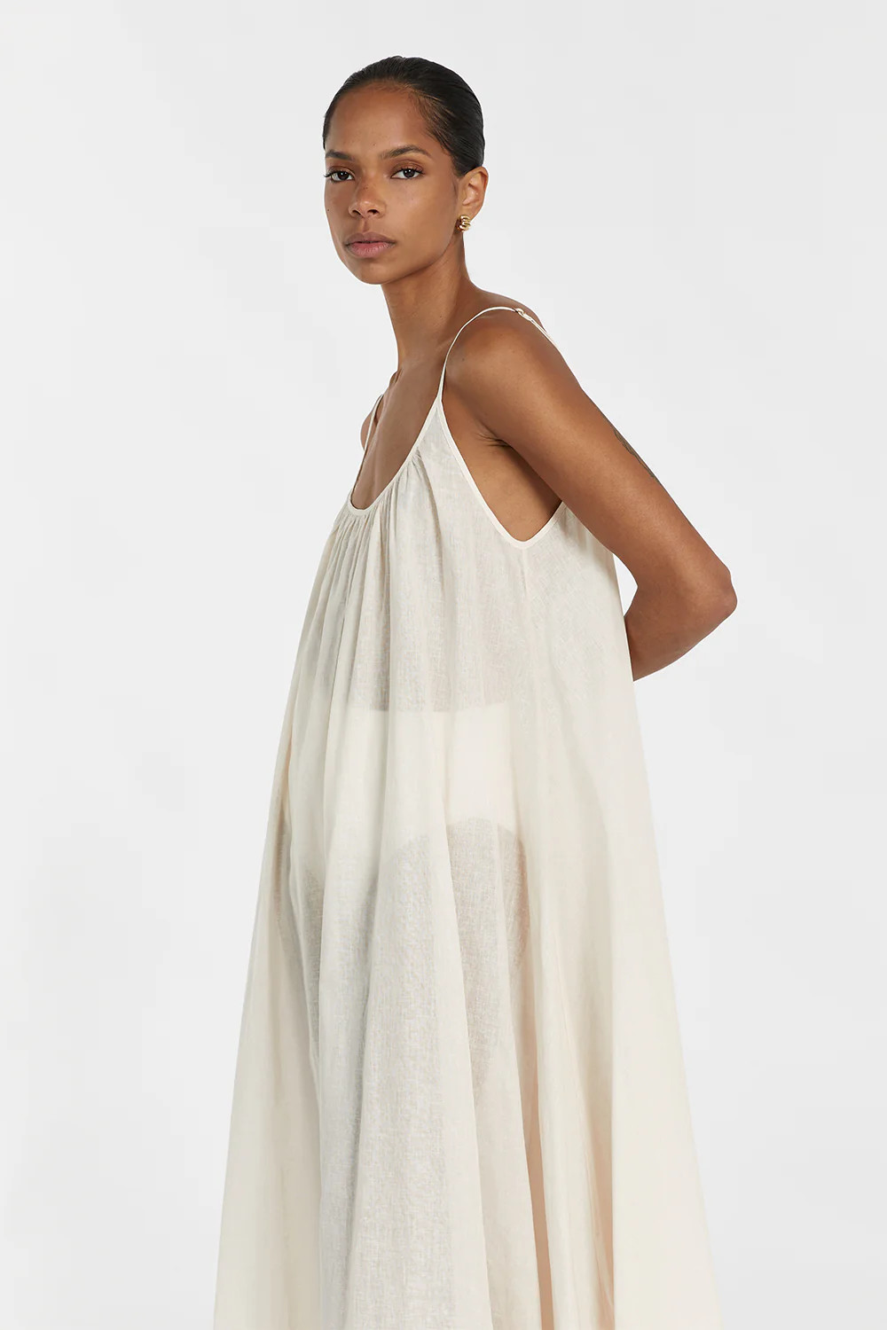 TROPEA CREAM LINEN SHEER MIDI DRESS | DISSH